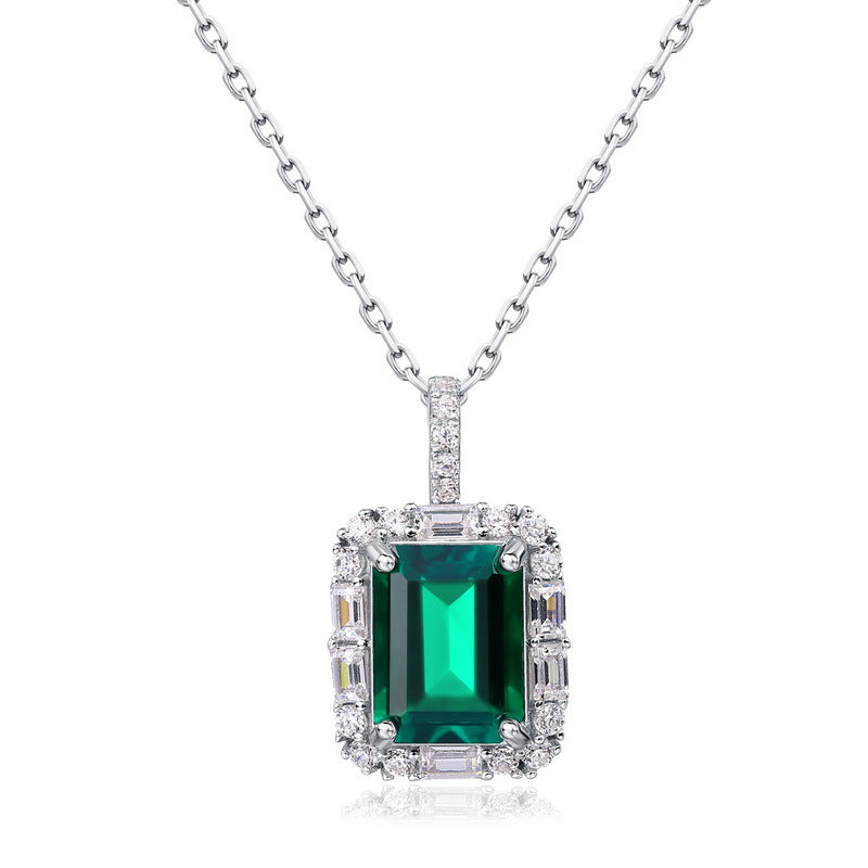 Lab-grown emerald pendant necklace in S925 silver - product image 6