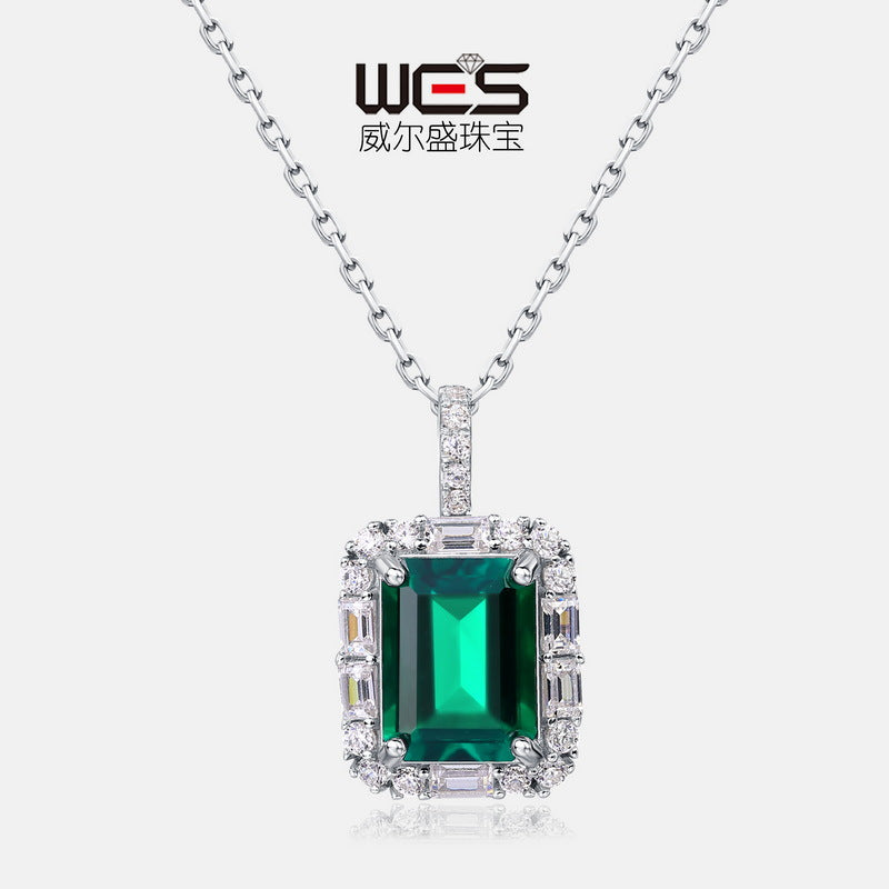 Lab-grown emerald pendant necklace in S925 silver - product image 2