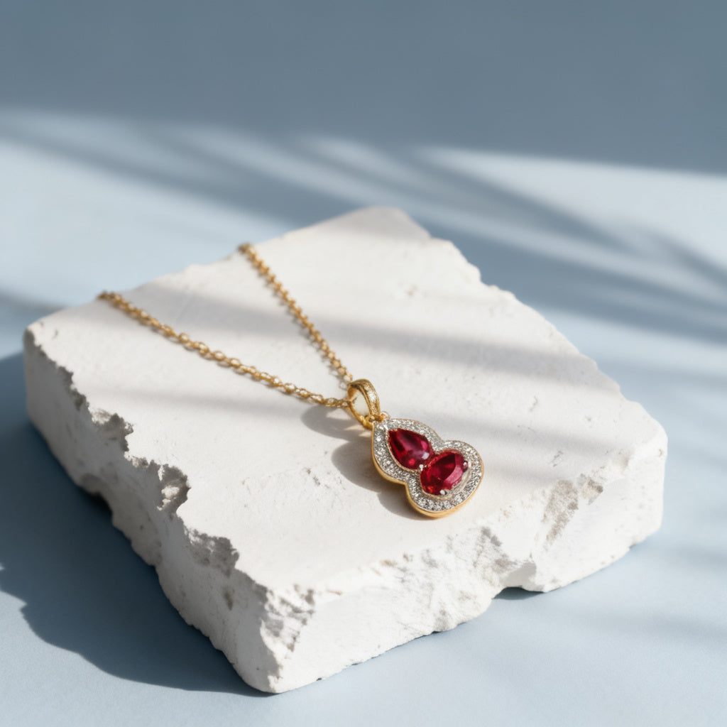 Silver Ruby Gourd Necklace