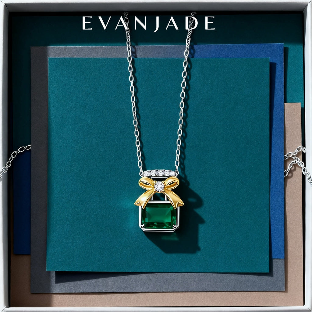 Emerald Green Gift Box Bow Silver Pendant Necklace Seedream product image 3