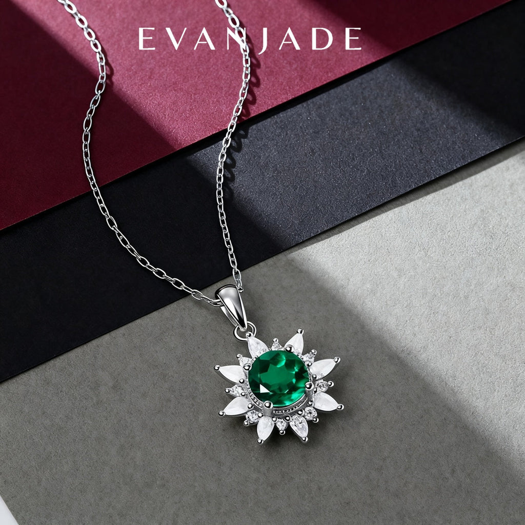 Emerald Green Sunflower Silver Pendant Necklace Seedream product image 1