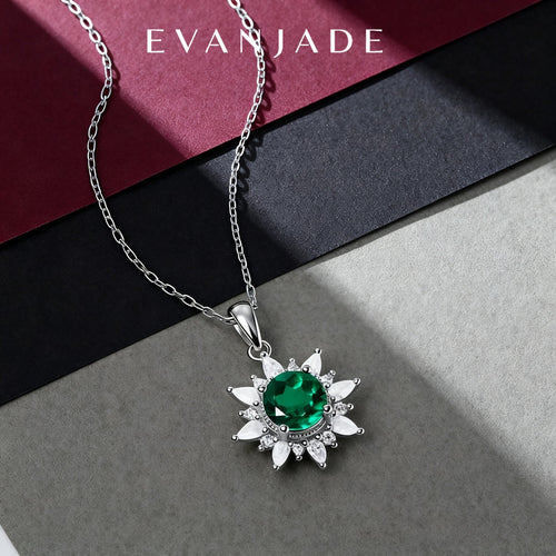 Emerald Green Sunflower Silver Pendant Necklace Seedream product image 1