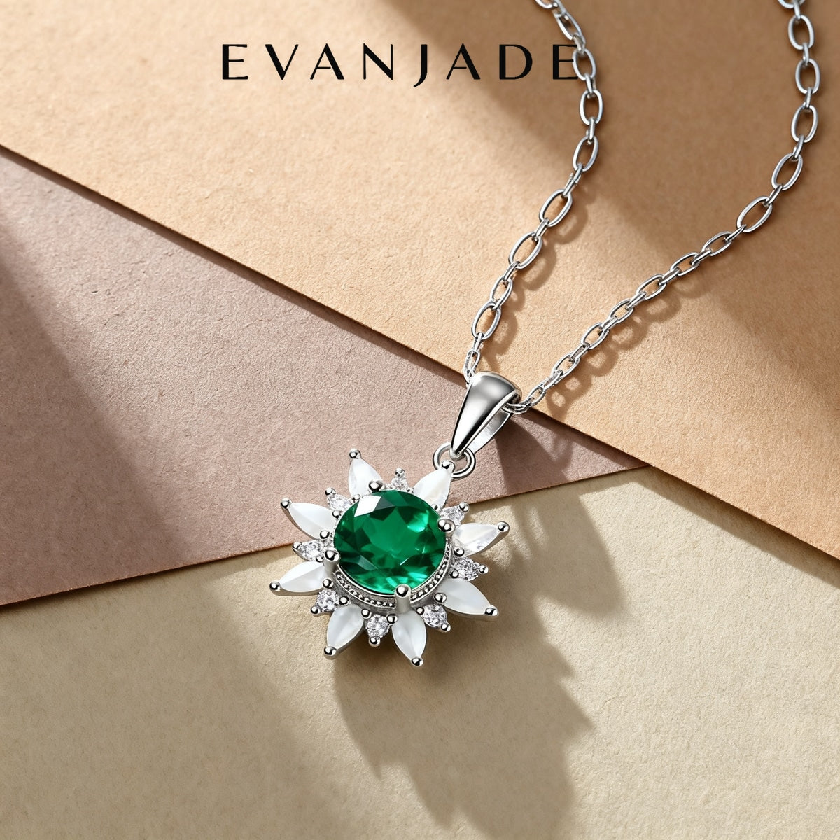 Emerald Green Sunflower Silver Pendant Necklace Seedream product image 2