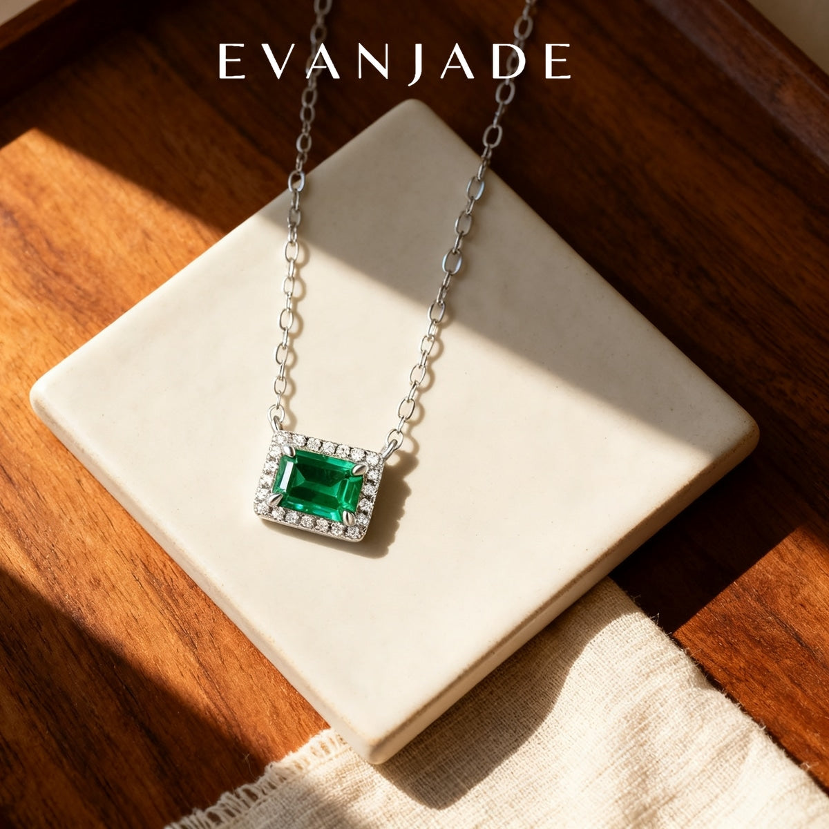 Rectangular Emerald Halo Long Necklace Seedream product image 1
