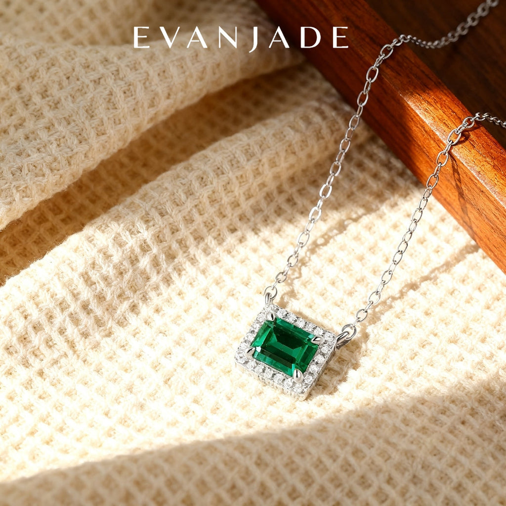 Rectangular Emerald Halo Long Necklace Seedream product image 2