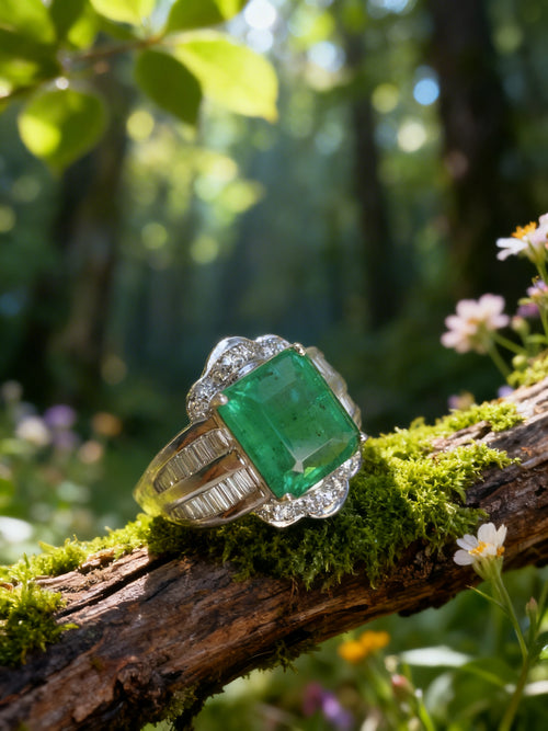 18K Gold Natural Emerald Ring