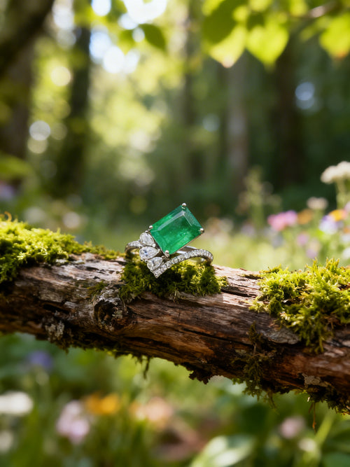 18K Gold Natural Emerald Ring