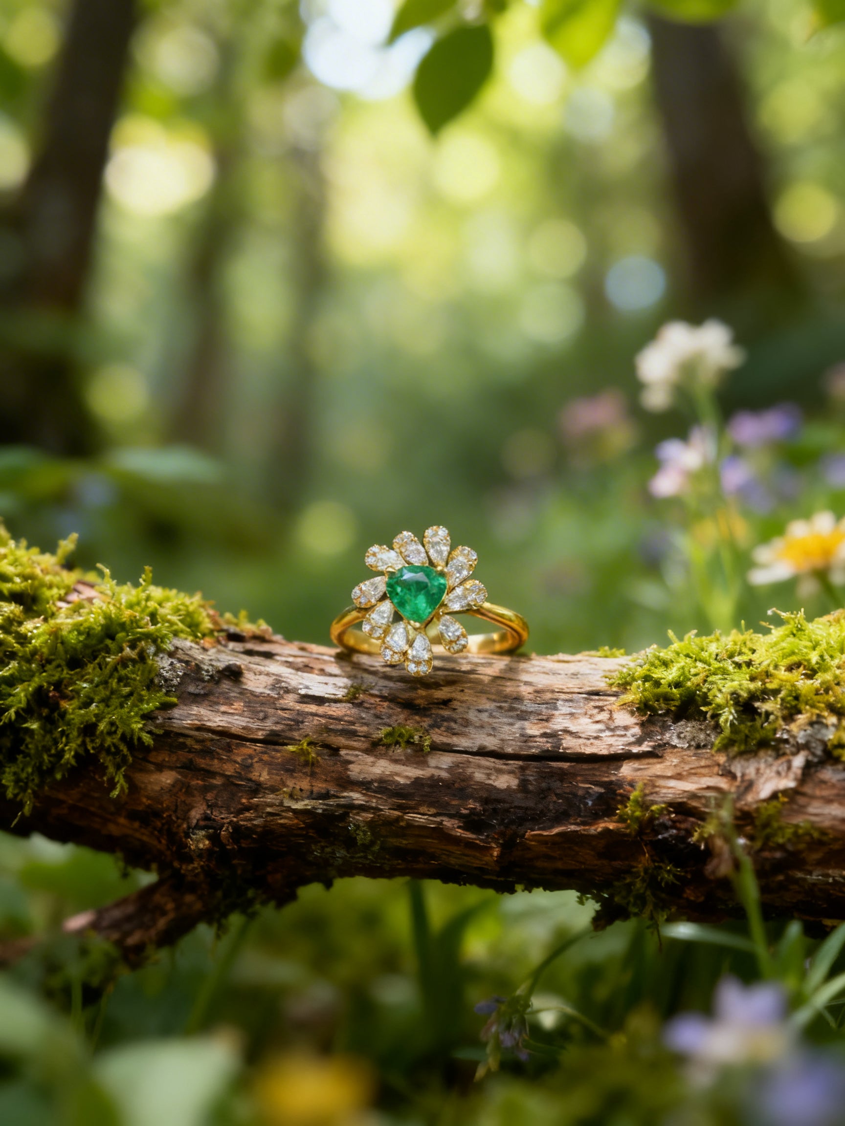 18K Gold Natural Emerald Ring