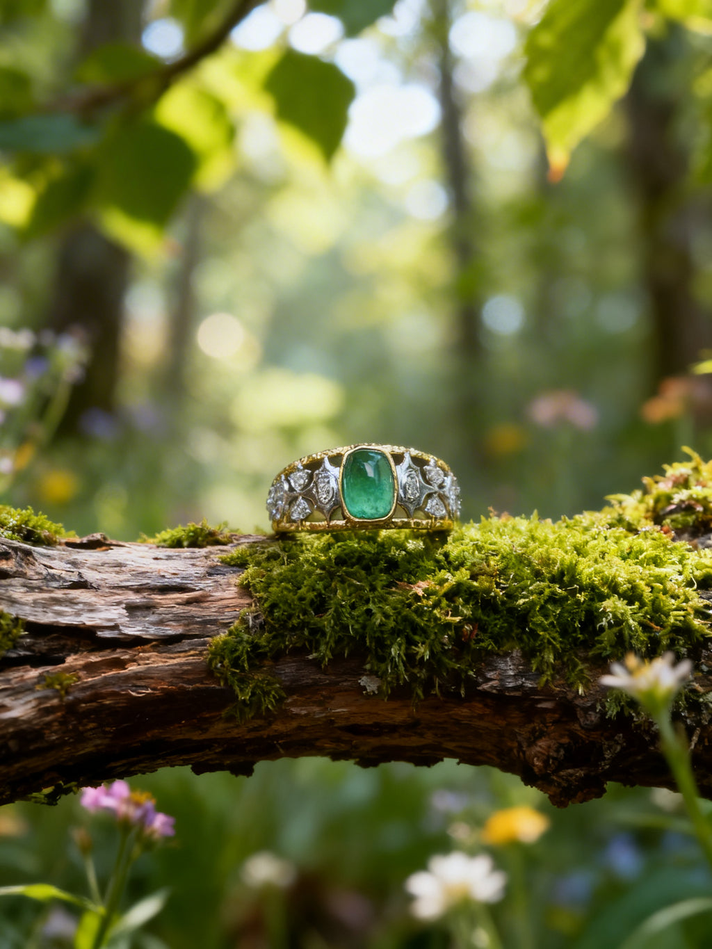 18K Gold Natural Emerald Ring