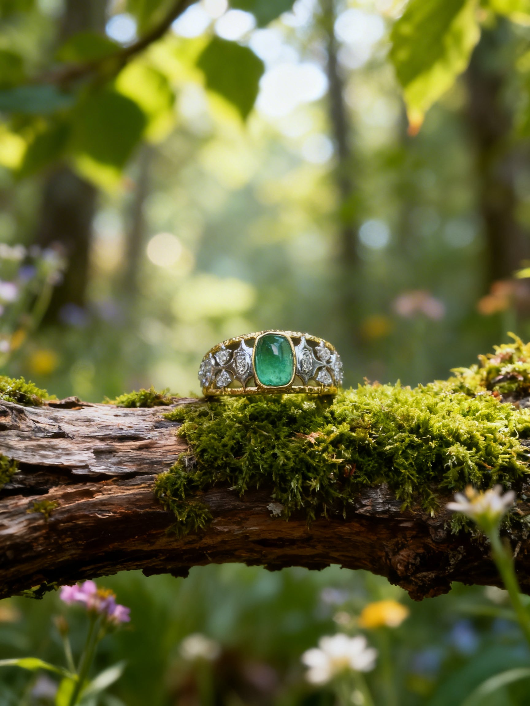 18K Gold Natural Emerald Ring