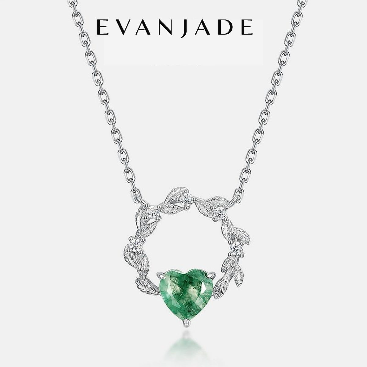 Green Heart Gemstone Silver Leaf Wreath Necklace Seedream product image 1