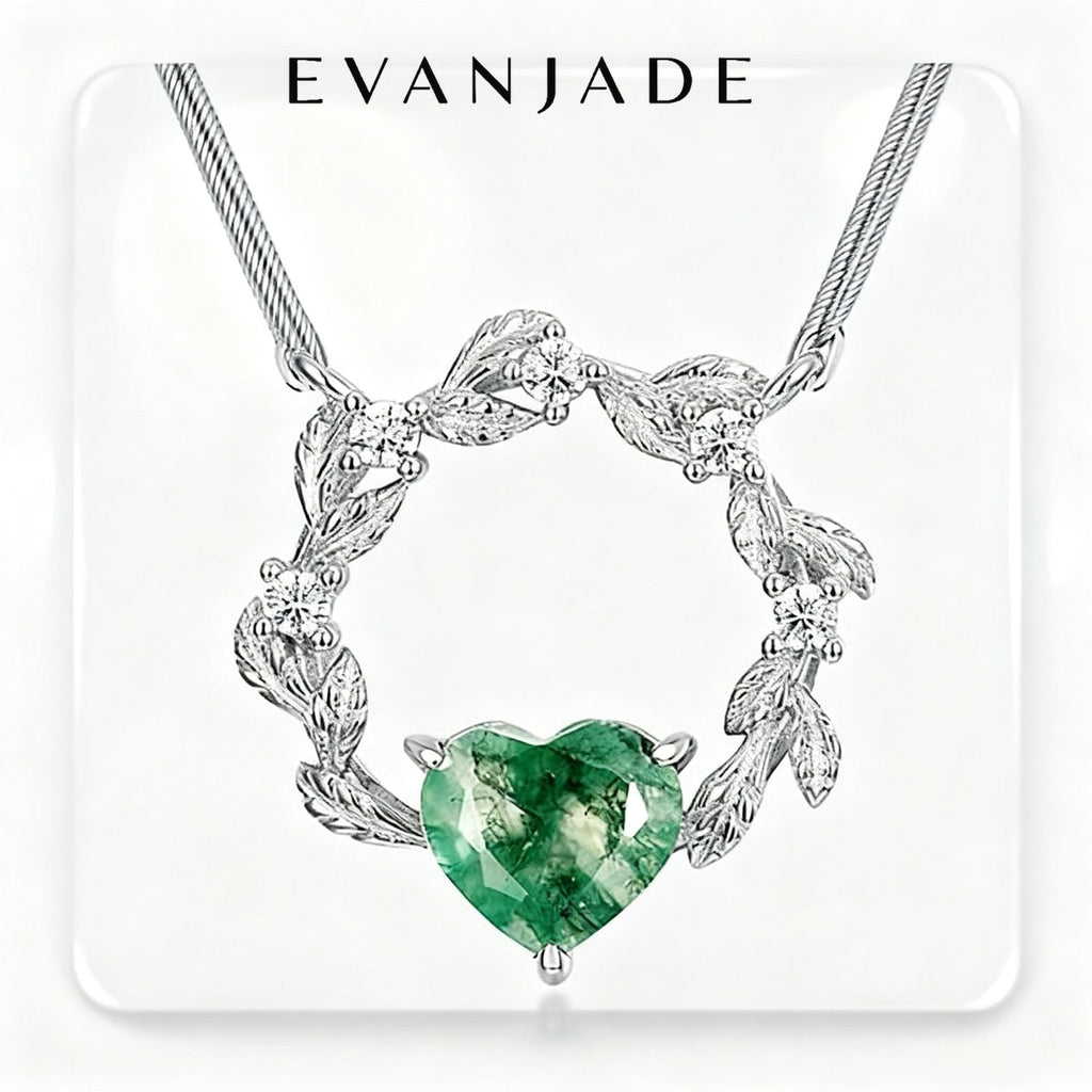 Green Heart Gemstone Silver Leaf Wreath Necklace Seedream product image 2