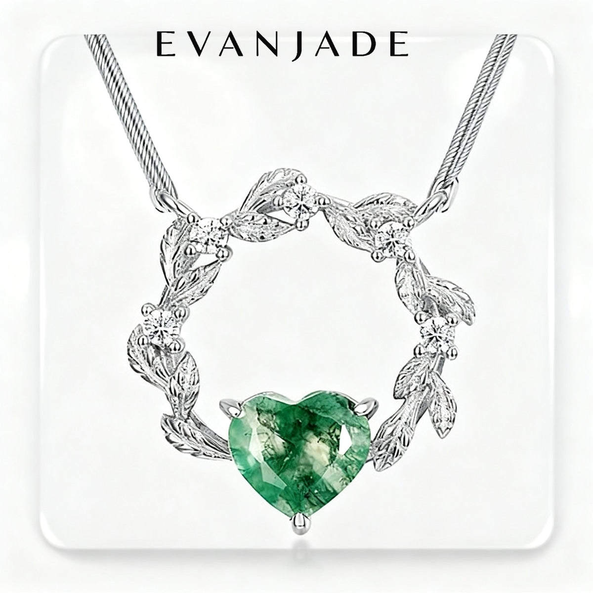 Green Heart Gemstone Silver Leaf Wreath Necklace Seedream product image 2