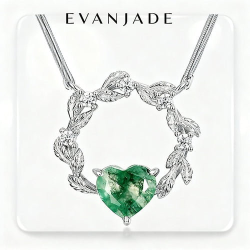 Green Heart Gemstone Silver Leaf Wreath Necklace Seedream product image 2