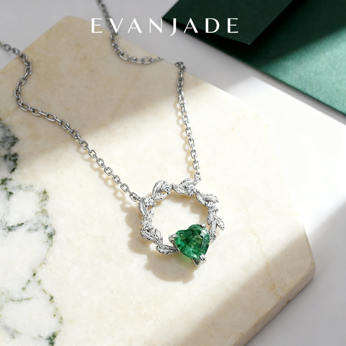 Green Heart Gemstone Silver Leaf Wreath Necklace Seedream product image 3