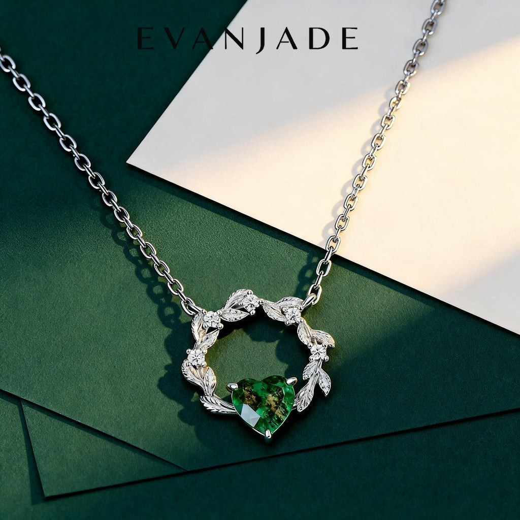 Green Heart Gemstone Silver Leaf Wreath Necklace Seedream product image 5