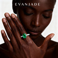 Green Oval Emerald Silver Pave Open Ring Seedream product image 1
