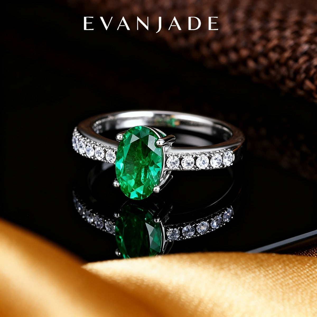 Green Oval Emerald Silver Pave Open Ring Seedream product image 3
