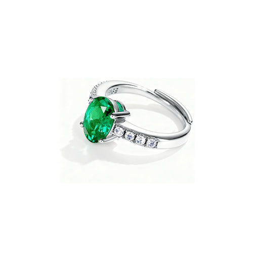 Green Oval Emerald Pave Open Ring in S925 Silver white background product hero