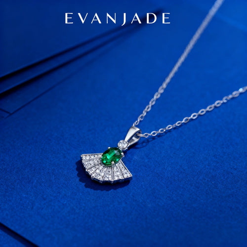 Green Oval Fan Dress Silver Pendant Necklace Seedream product image 1