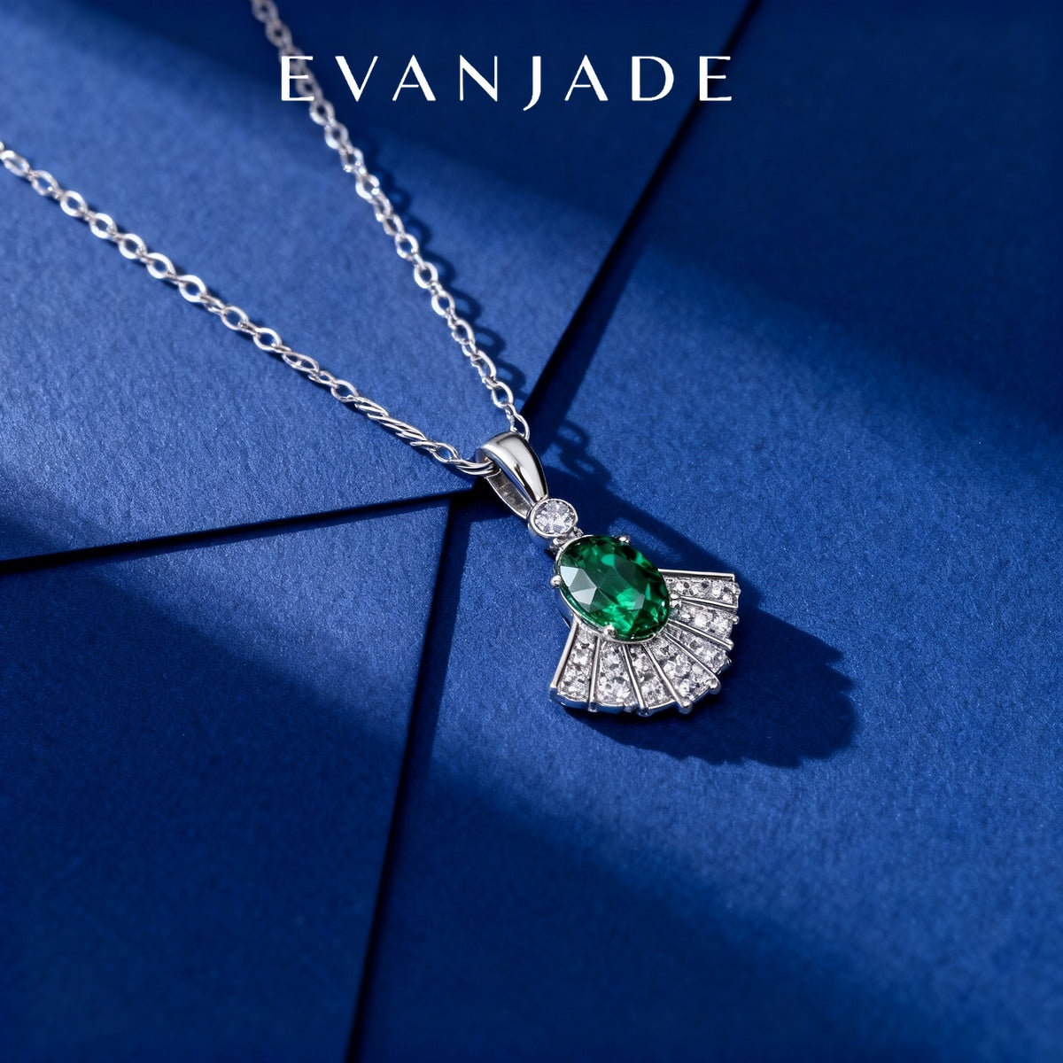 Green Oval Fan Dress Silver Pendant Necklace Seedream product image 2