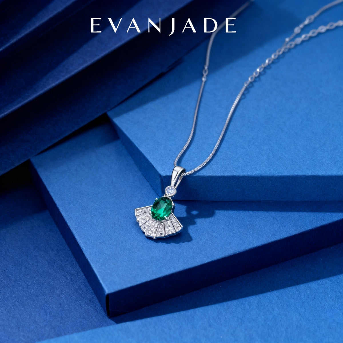 Green Oval Fan Dress Silver Pendant Necklace Seedream product image 3