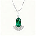 Green Oval Fan Dress Pendant Necklace in S925 Silver white background product hero