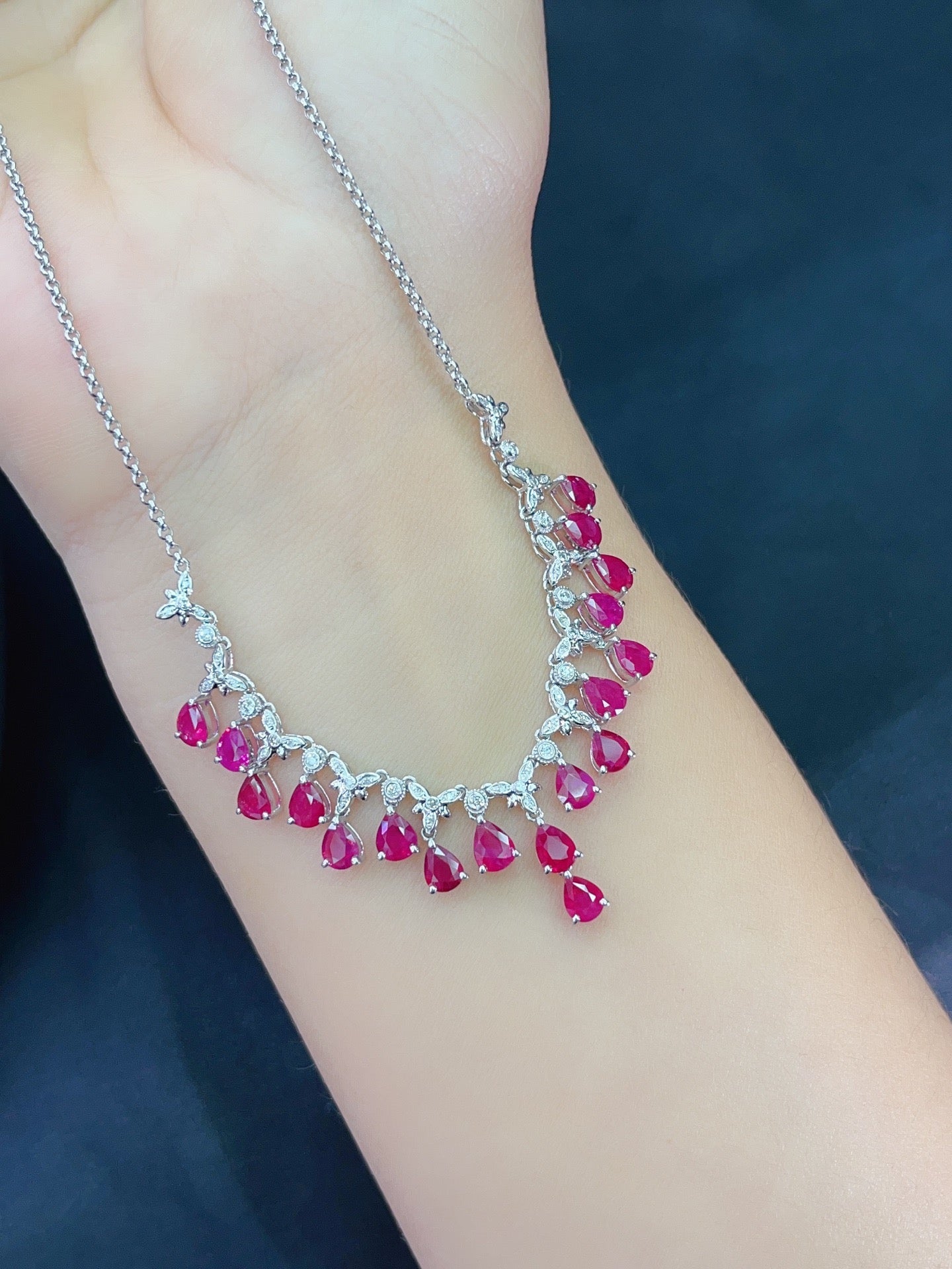 Burmese Ruby Necklace in 18K Gold, Diamond Accent