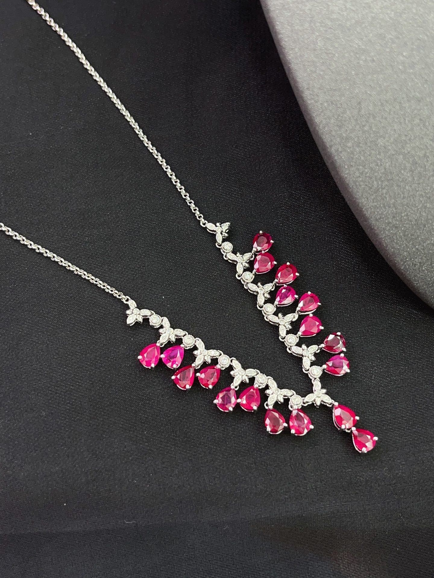 Burmese Ruby Necklace in 18K Gold, Diamond Accent