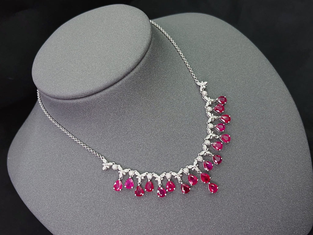 Burmese Ruby Necklace in 18K Gold, Diamond Accent