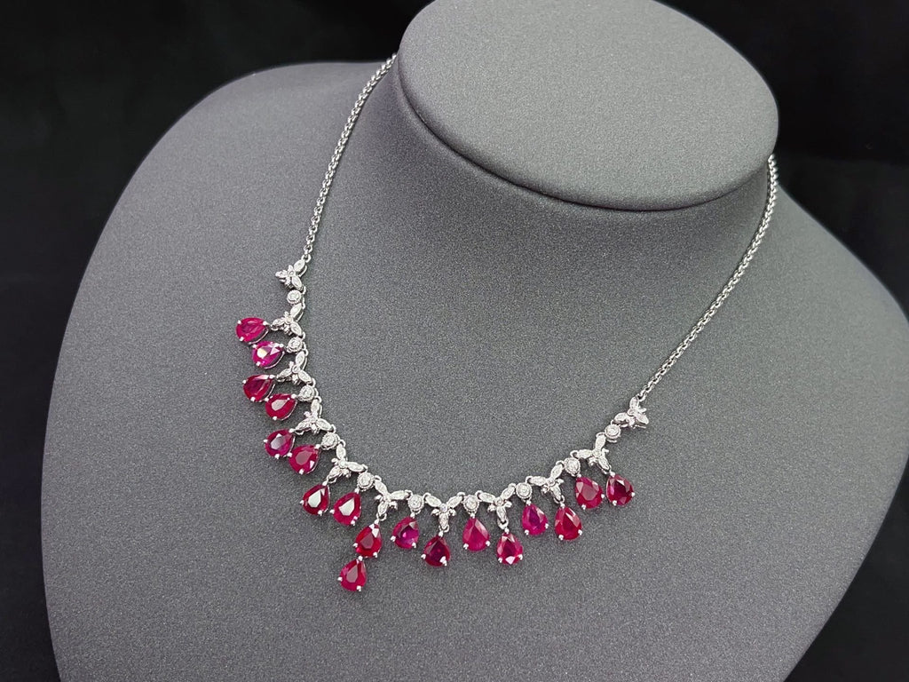 Burmese Ruby Necklace in 18K Gold, Diamond Accent