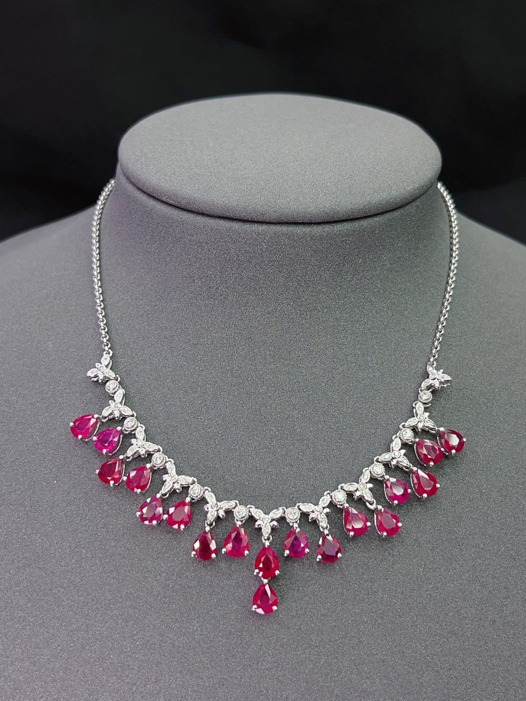 Burmese Ruby Necklace in 18K Gold, Diamond Accent