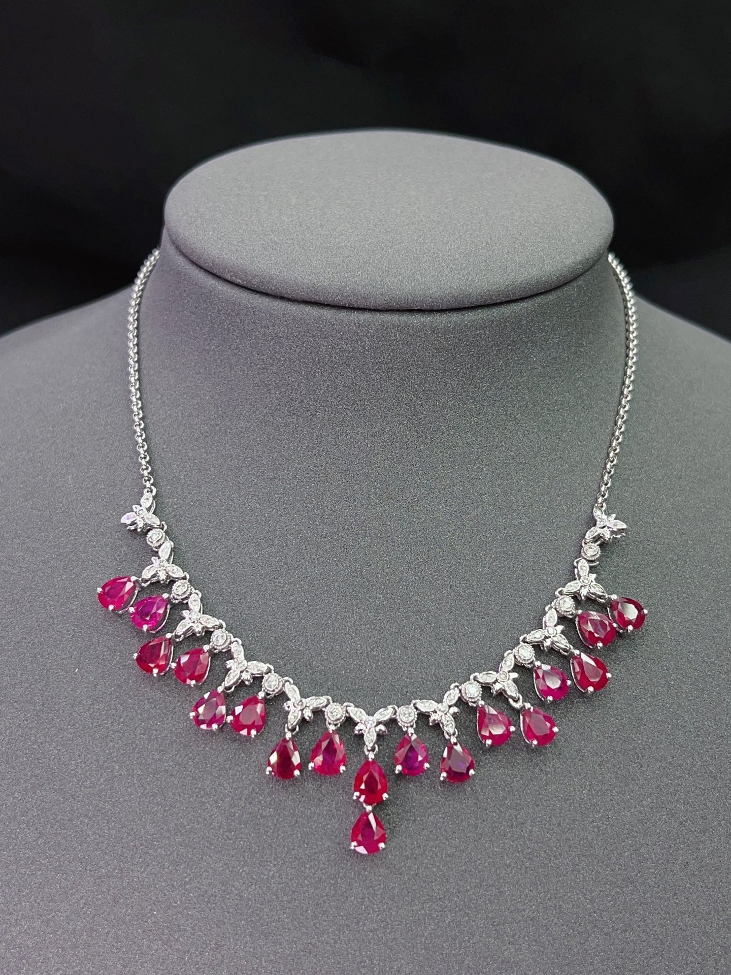 Burmese Ruby Necklace in 18K Gold, Diamond Accent