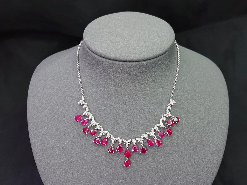 Burmese Ruby Necklace in 18K Gold, Diamond Accent