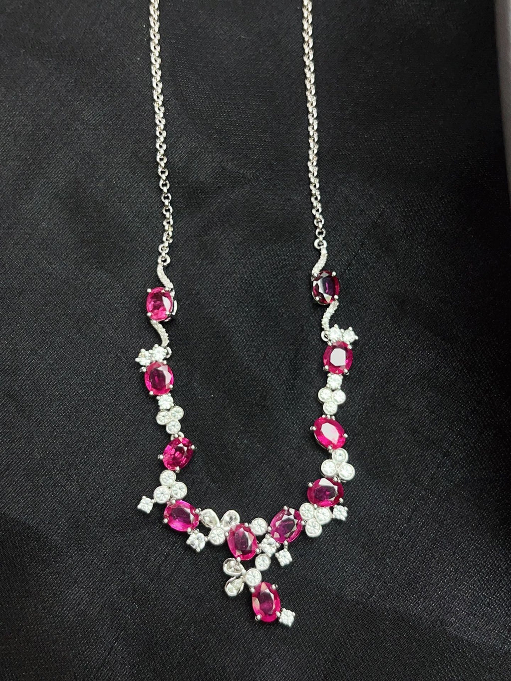 Burmese Ruby Necklace in 18K Gold, Diamond Accent, Sapphire Accent