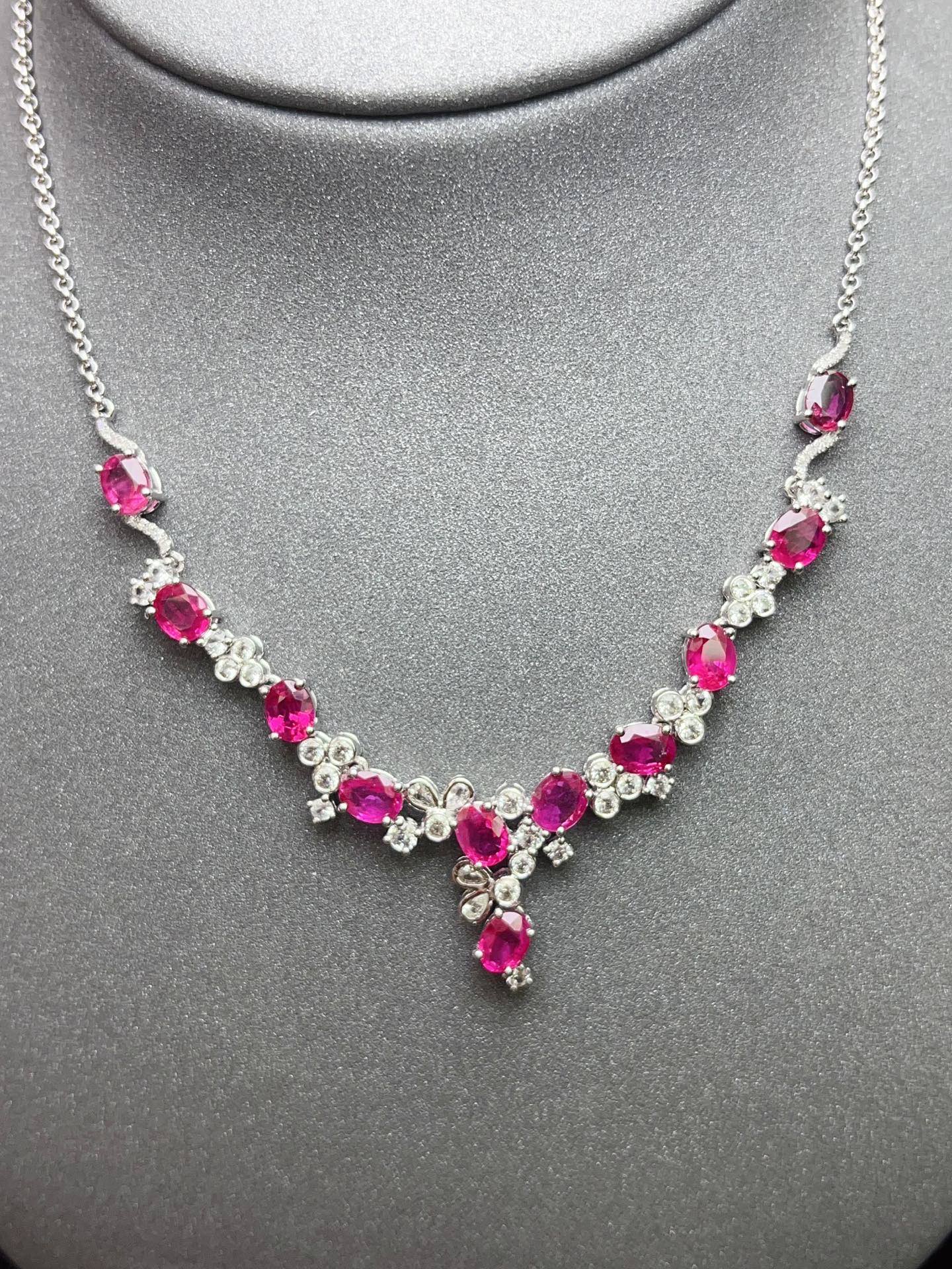 Burmese Ruby Necklace in 18K Gold, Diamond Accent, Sapphire Accent