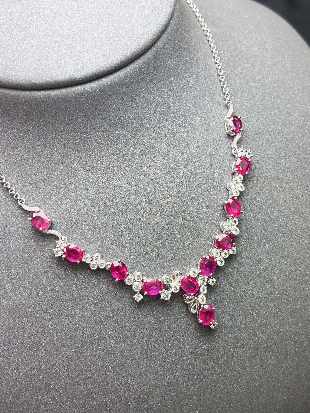 Burmese Ruby Necklace in 18K Gold, Diamond Accent, Sapphire Accent