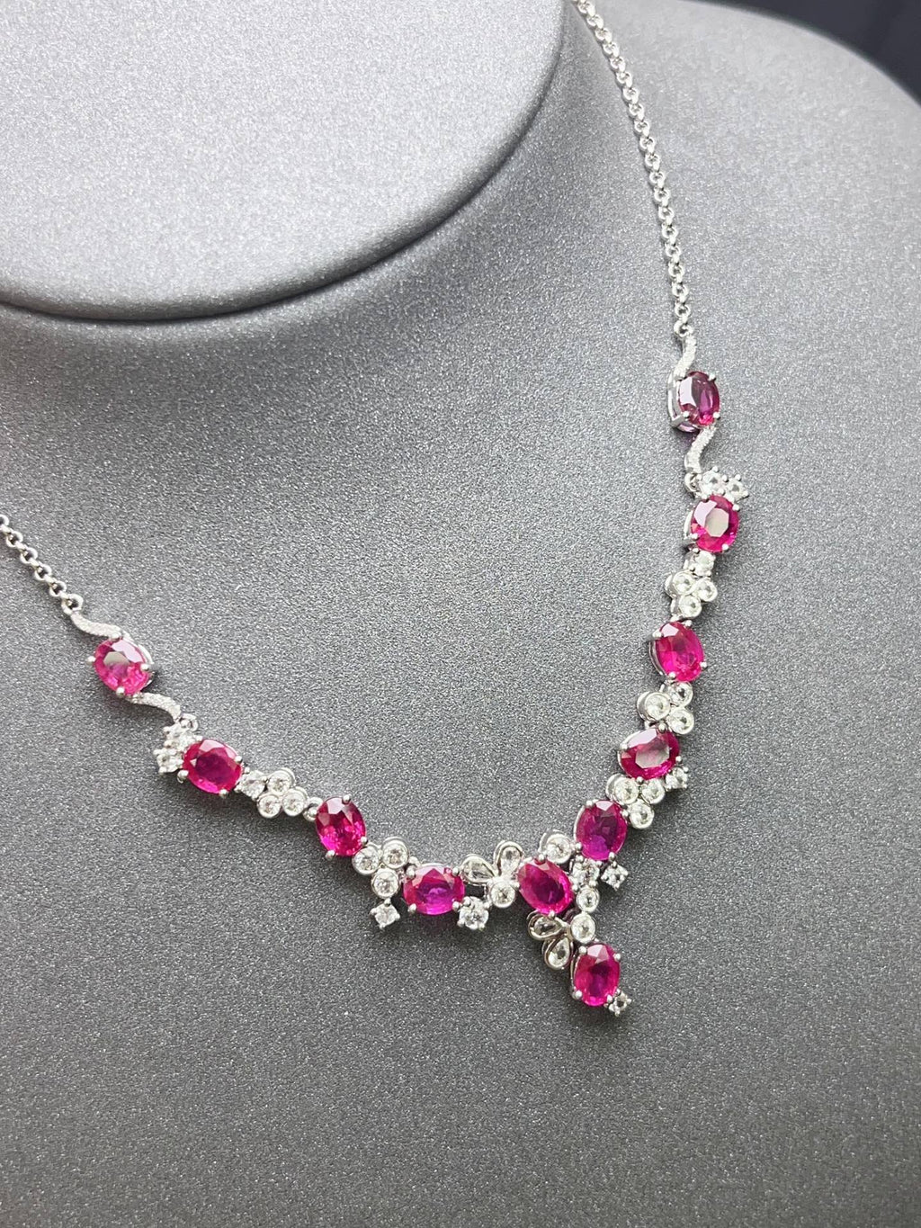 Burmese Ruby Necklace in 18K Gold, Diamond Accent, Sapphire Accent
