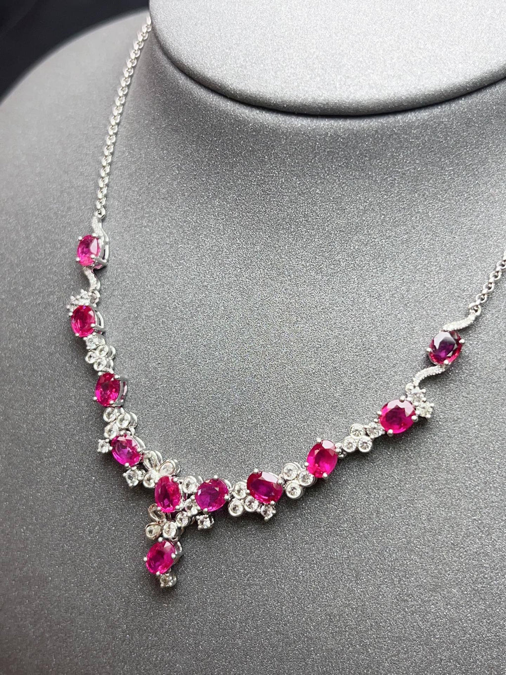 Burmese Ruby Necklace in 18K Gold, Diamond Accent, Sapphire Accent