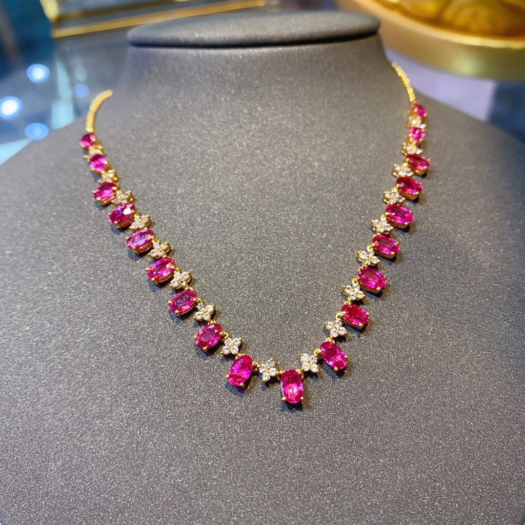 Unheated Ruby Necklace in 18K Gold, Sapphire Accent