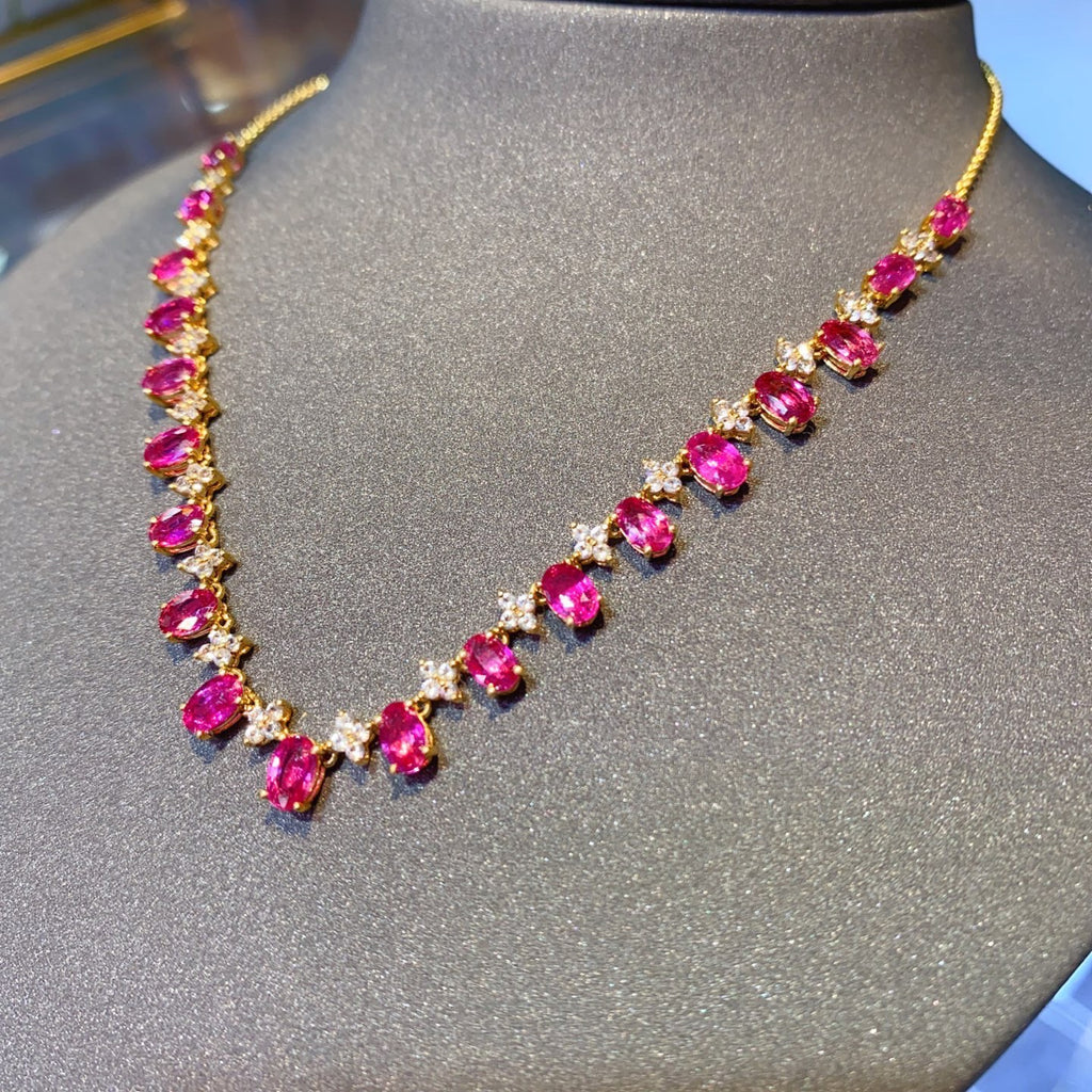 Unheated Ruby Necklace in 18K Gold, Sapphire Accent