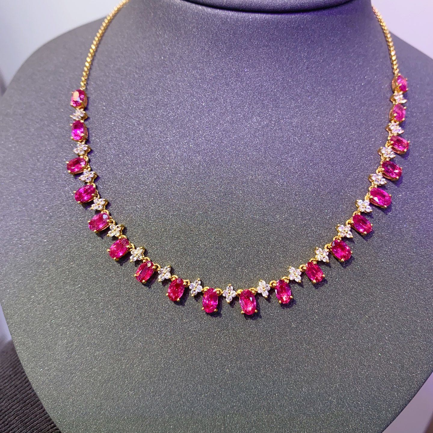 Unheated Ruby Necklace in 18K Gold, Sapphire Accent
