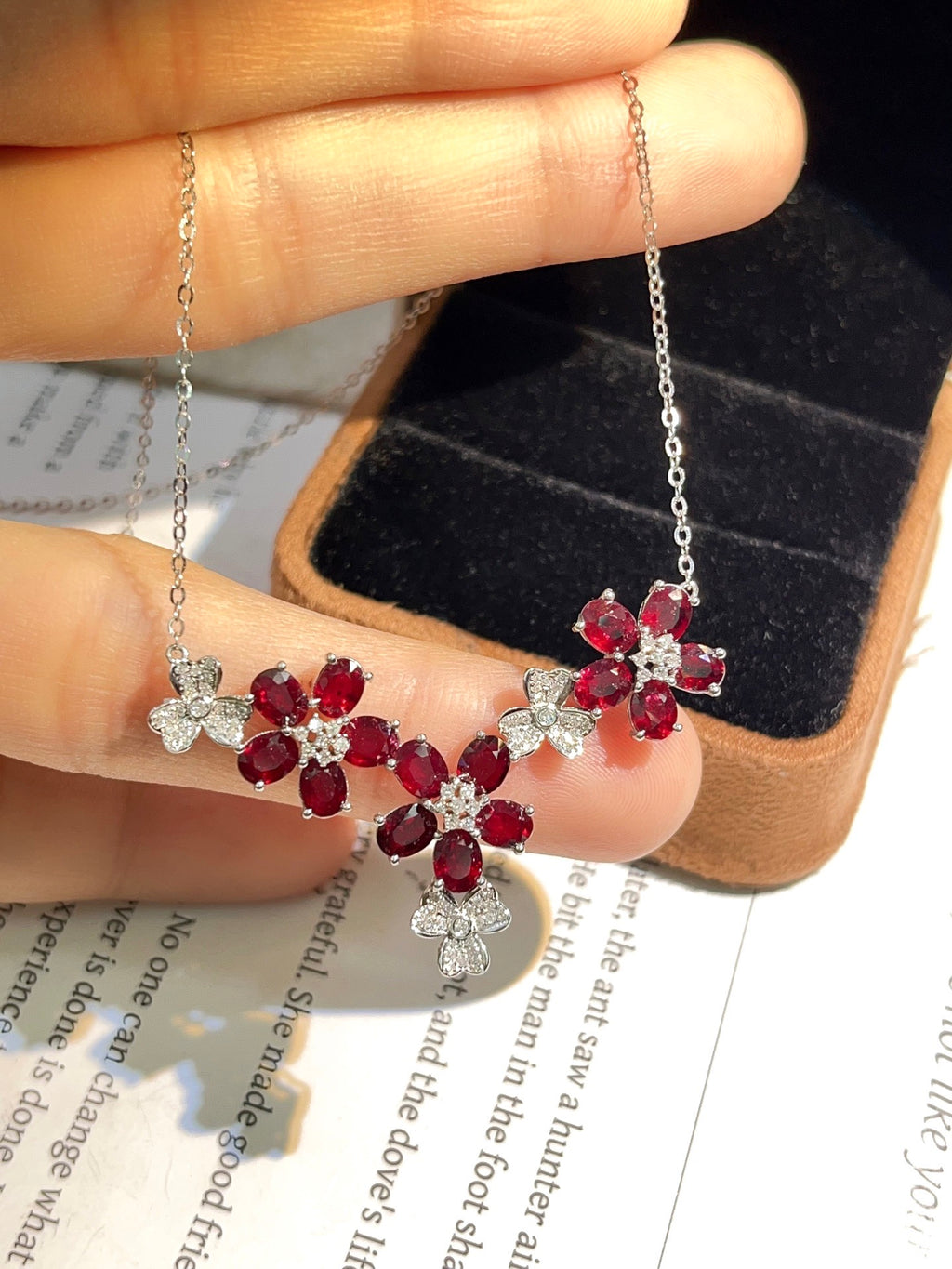 Natural Ruby Necklace in 18K Gold, Diamond Accent