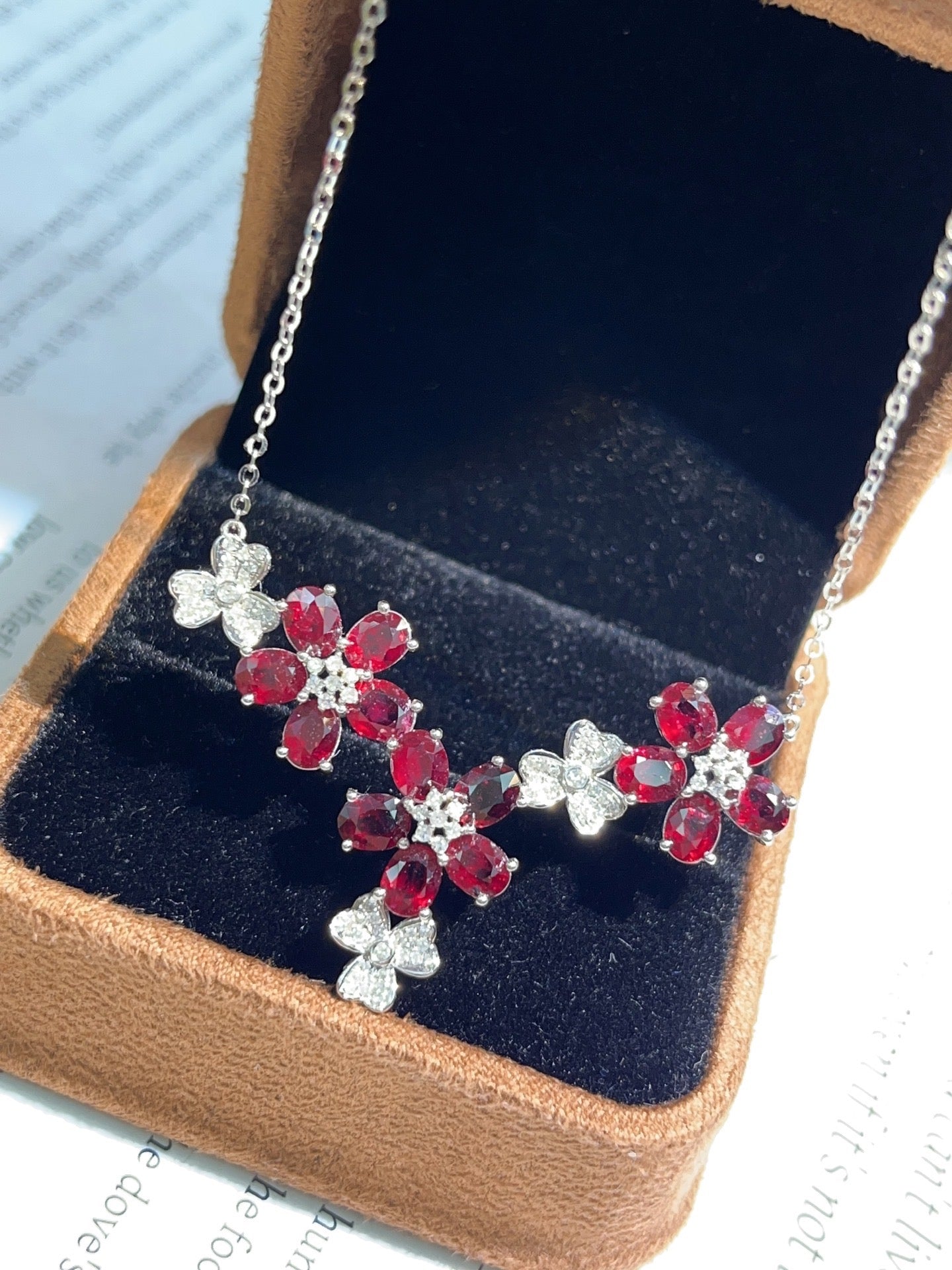 Natural Ruby Necklace in 18K Gold, Diamond Accent