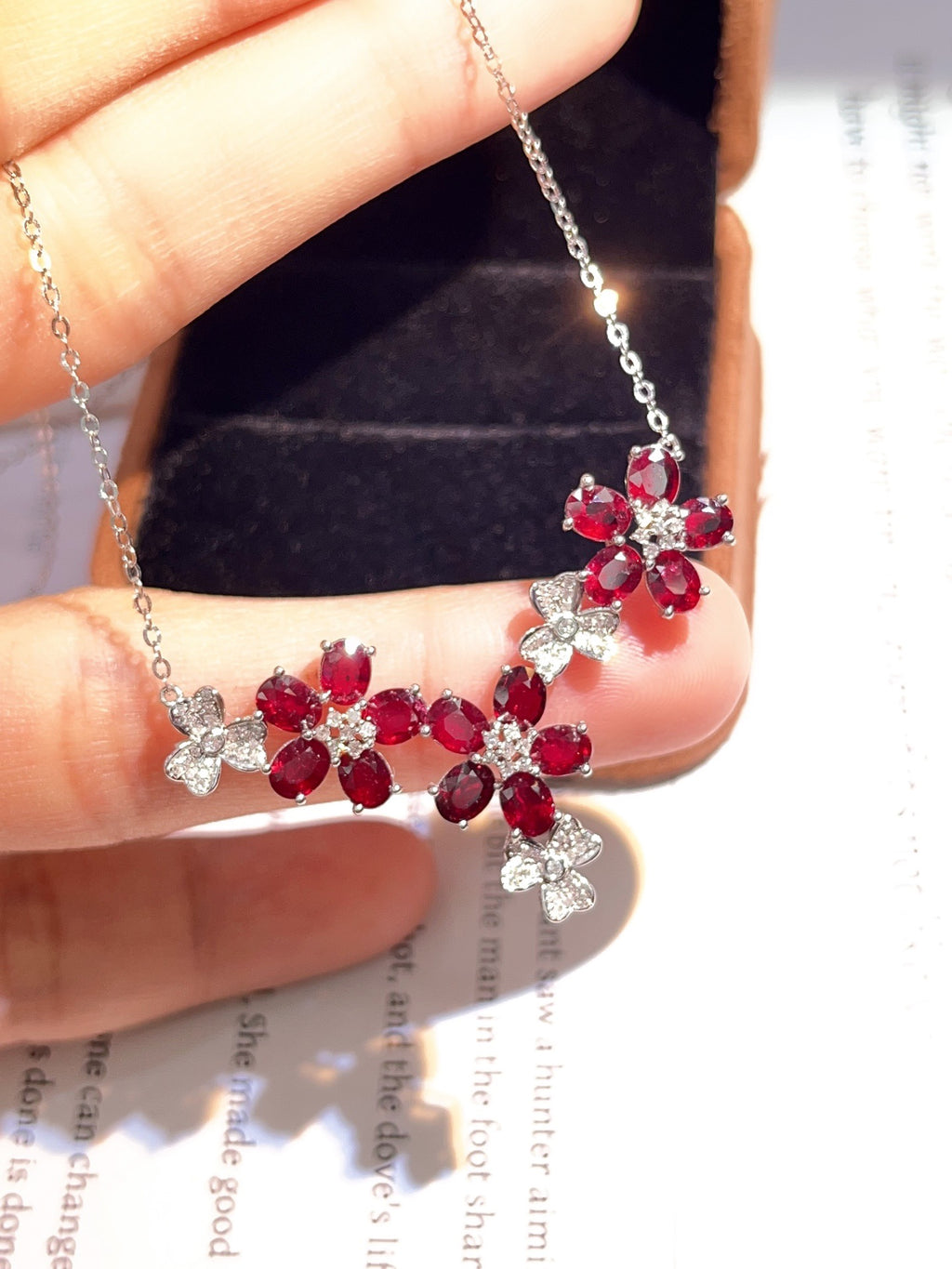 Natural Ruby Necklace in 18K Gold, Diamond Accent