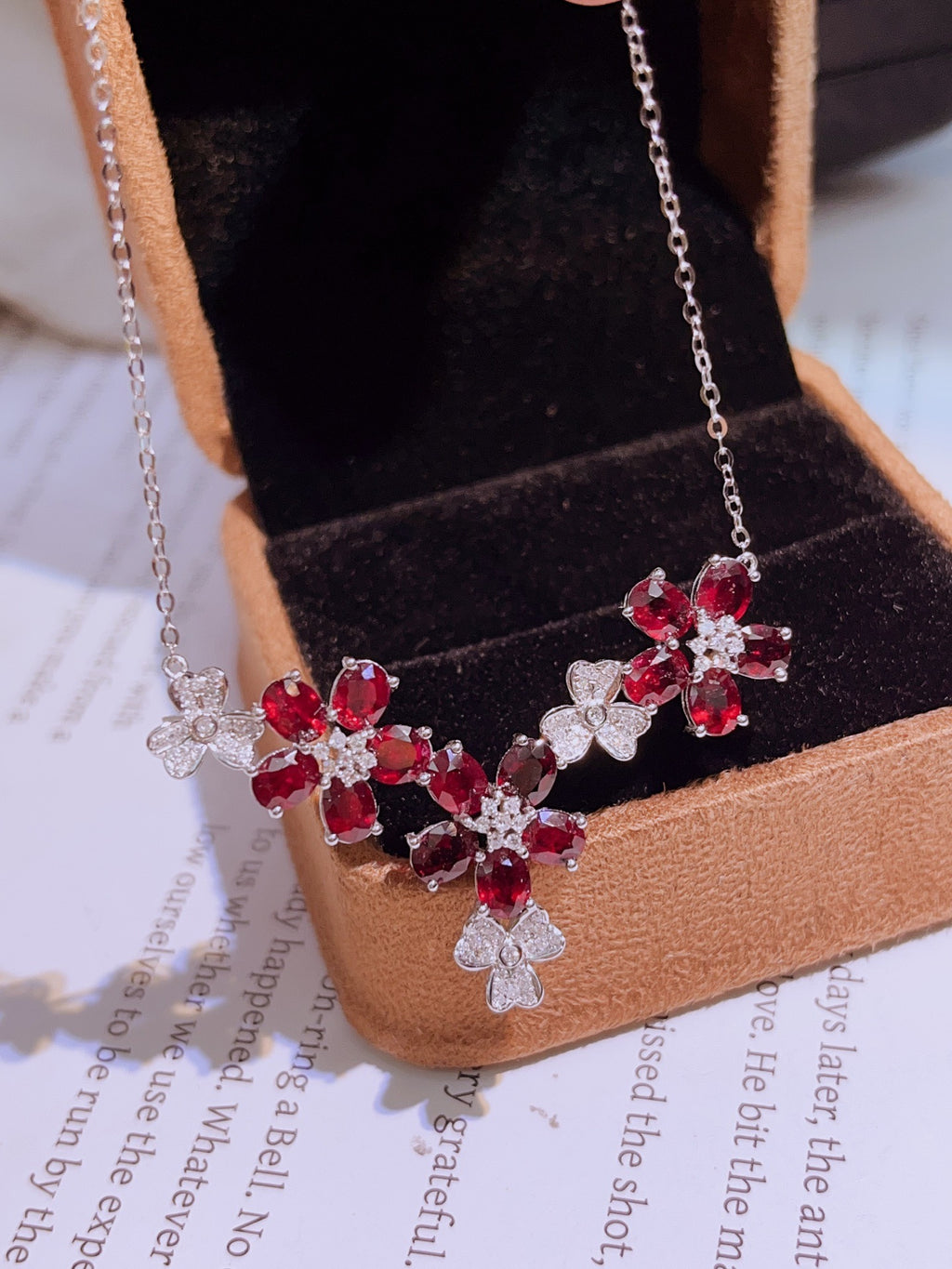 Natural Ruby Necklace in 18K Gold, Diamond Accent