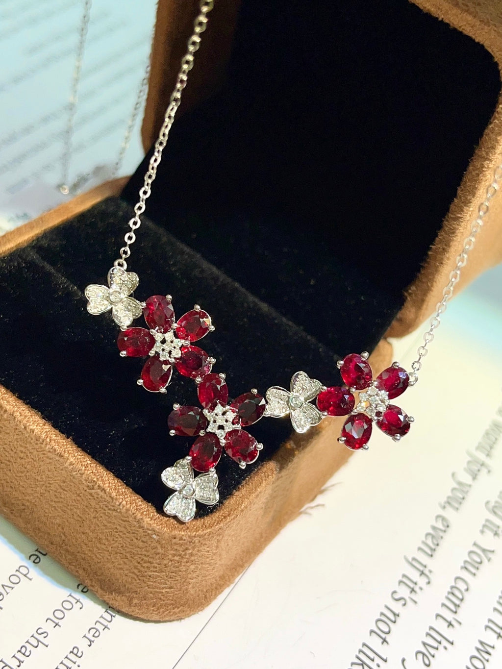Natural Ruby Necklace in 18K Gold, Diamond Accent