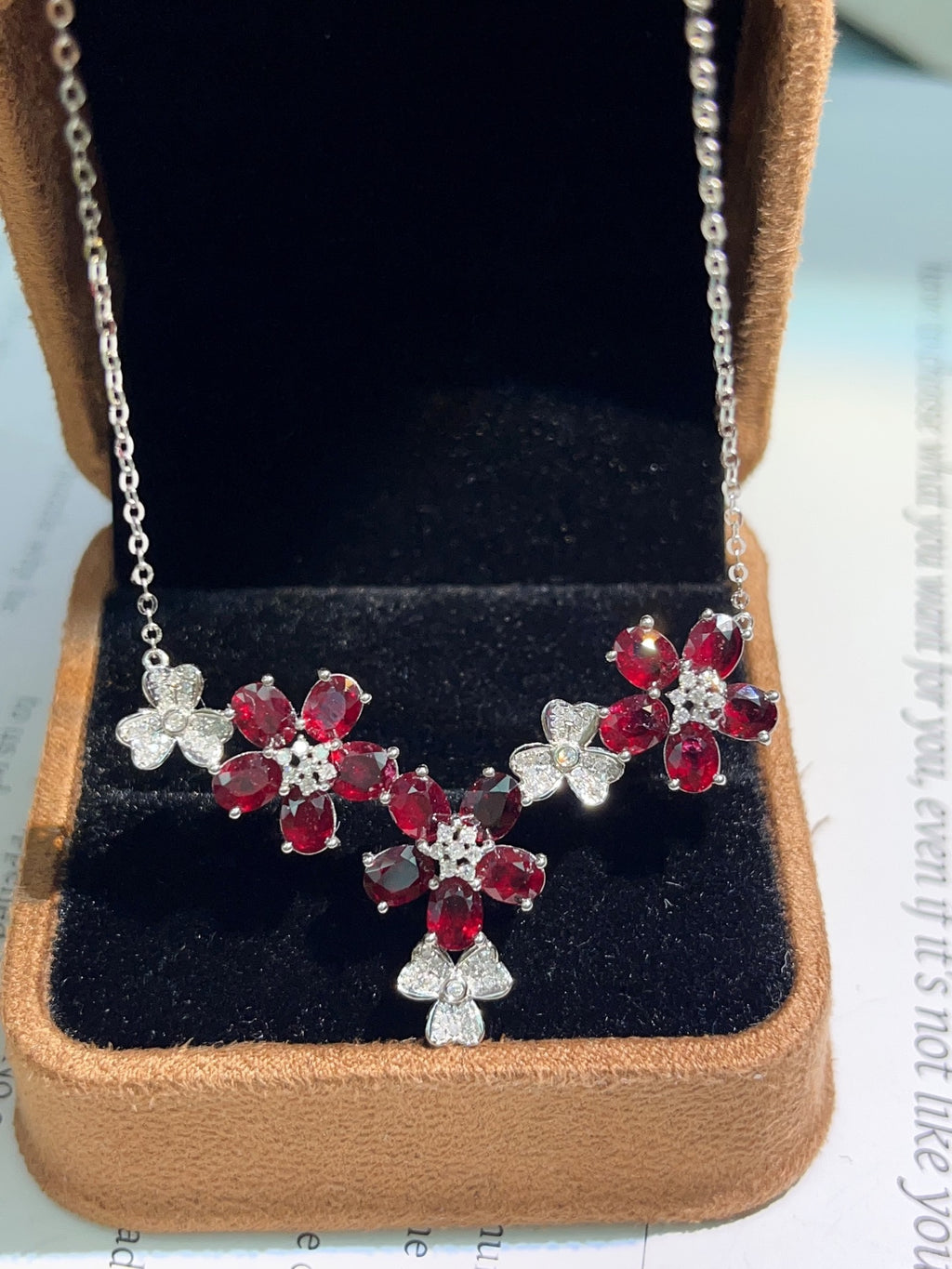 Natural Ruby Necklace in 18K Gold, Diamond Accent
