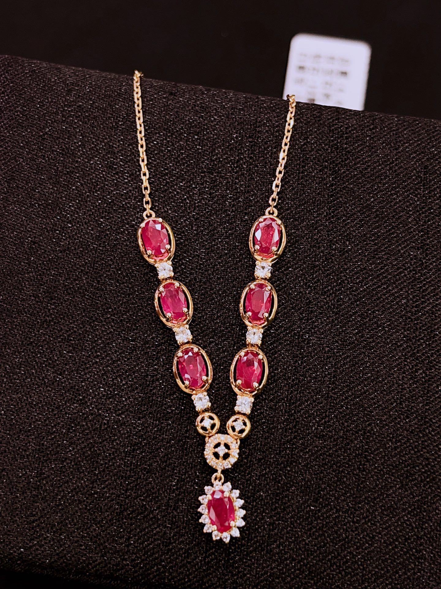 Natural Ruby Necklace in 18K Gold, Diamond Accent, Sapphire Accent
