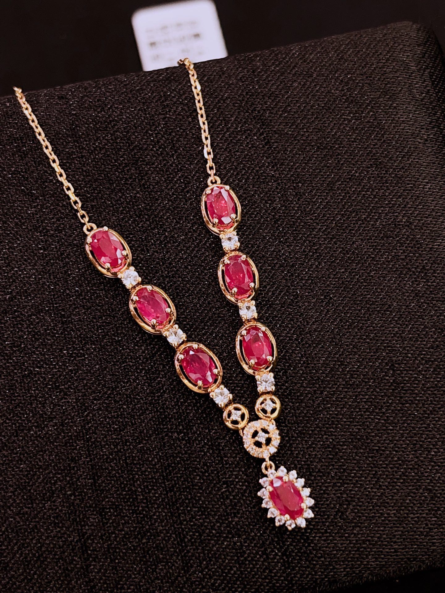 Natural Ruby Necklace in 18K Gold, Diamond Accent, Sapphire Accent